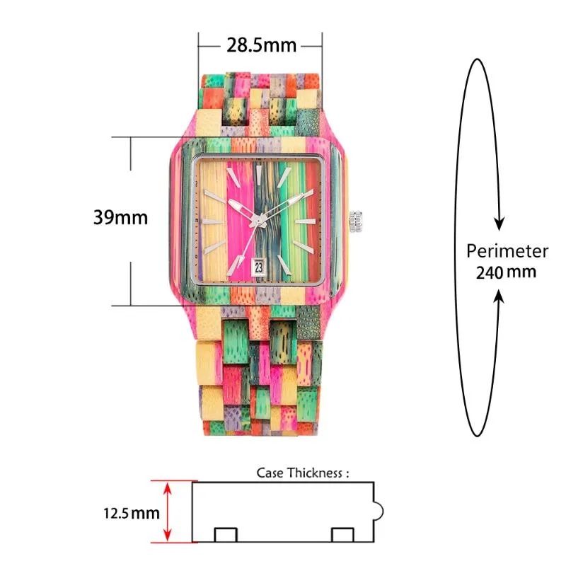 ساعة معصم ملونة مربع مربع كامل الخشب ساعة الكوارتز الرجال الساعات الساعات الاتصال الحد الأدنى مع التقويم الهدايا الخشبية الرجعية لأبي GRA258E