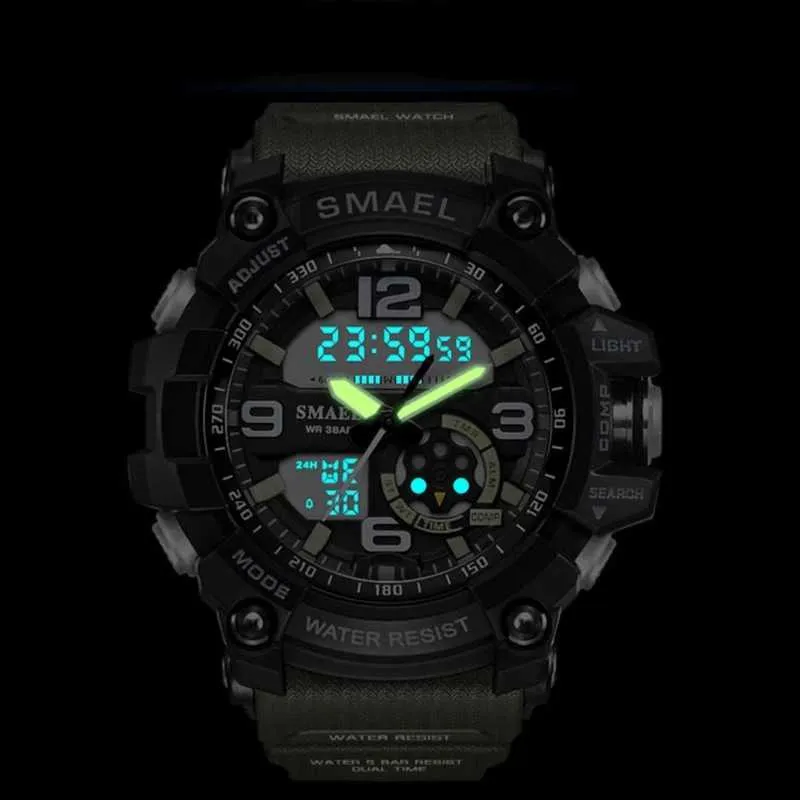 SMAEL Heren Militair Horloge 50m Waterdicht Horloge LED Quartz Klok Mannelijke relogios masculino 1617 Digitale Sporthorloges Heren273e