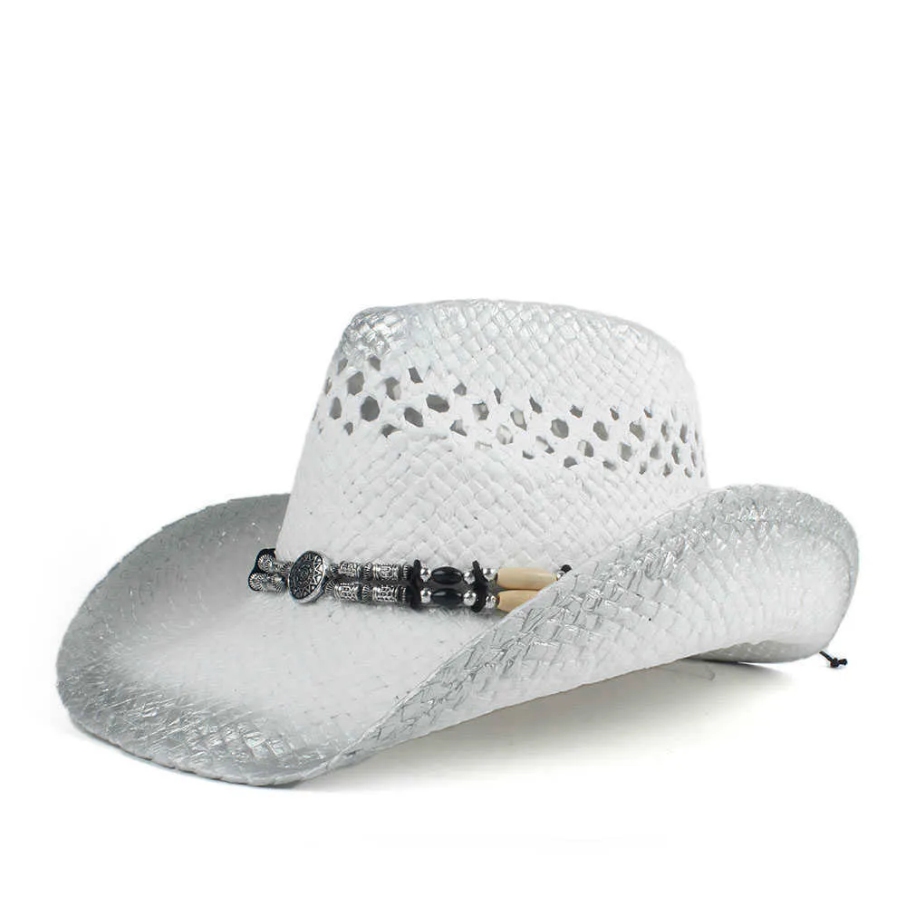 Retro El Yapımı Saman Saman Kadın Erkekler Hollow Western Cowboy Hat Lady Baba Sombrero Hombre Cowgirl Caz Güneş Kapakları Boyut 5658cm Q08057773718