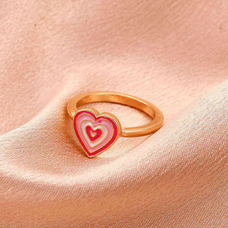 Novo Ins Criativo Cute Colorido Colorido Multi-Camada Anel Coração Do Vintage Metal Coração Anéis Para As Mulheres Meninas Moda Jóias G1125