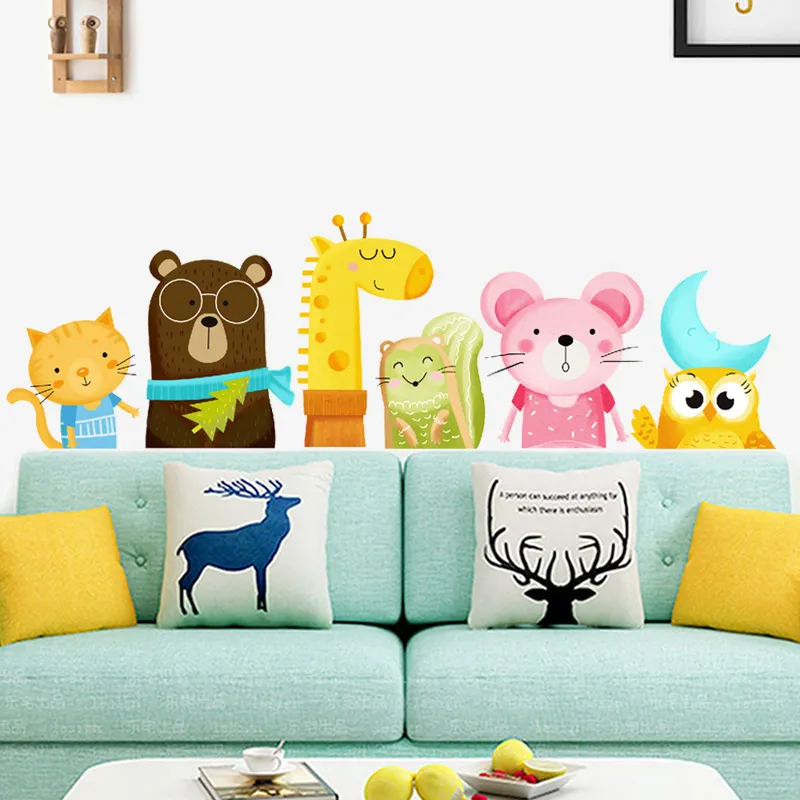 Tofok DIY Adorável Animal Urso Deer Deer Adesivo Home Porta Crianças Decalques De Inferior Sala Sofá TV Fundo Decoração 210310