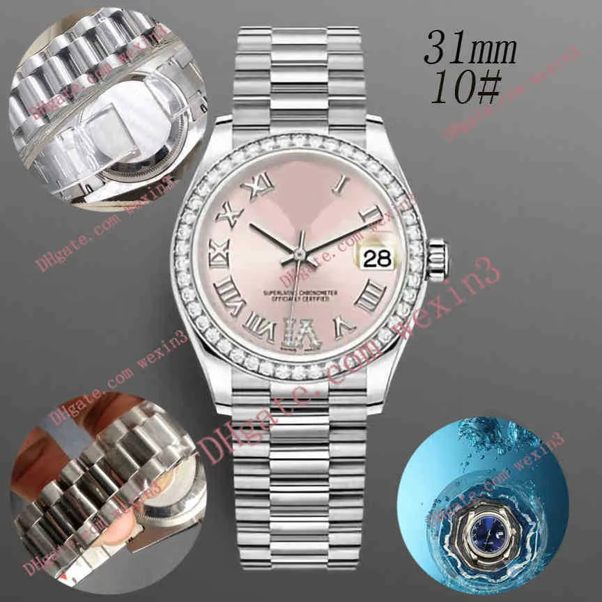 Montre femme diamant montres dames six horloge chiffres romains 31mm cadran moule bracelet présidentiel montre de luxe 2813 automatique swimm2730