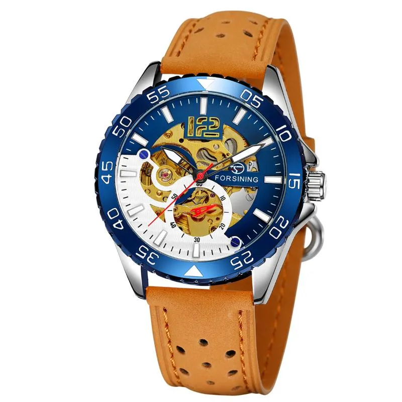 Mężczyźni mody swobodny hublo zegarek automatyczny mechaniczny reloj hombre top skórzane zegarki do forsingwatches254Q