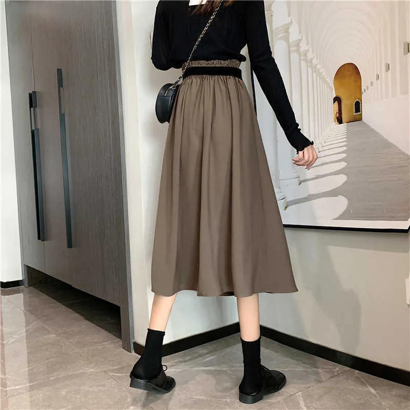 Automne Hepburn Style élégant taille haute irrégulière minceur jupe mi-longue pour les femmes 210529