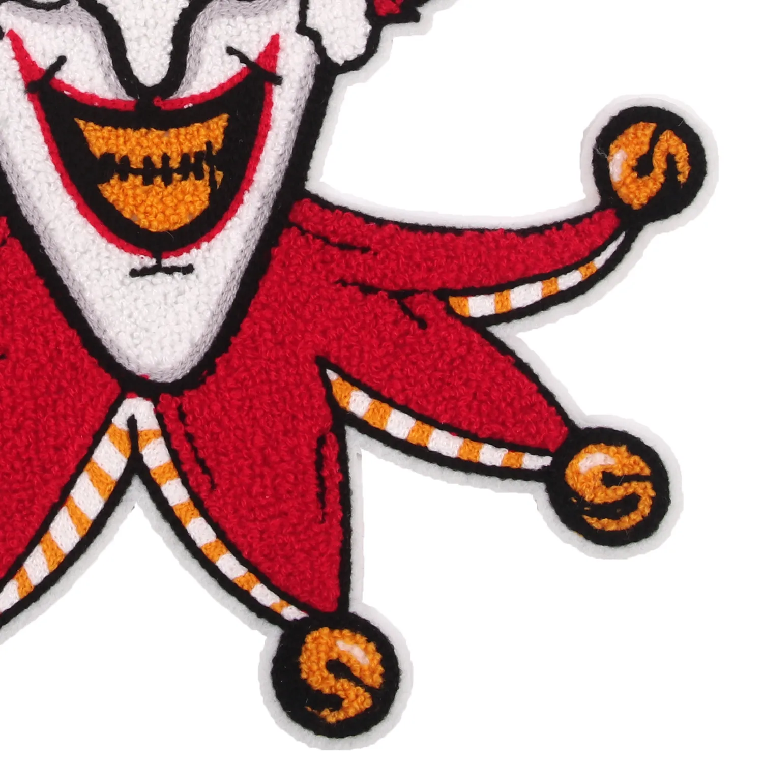Grande taille serviette broderie dessin animé clown chenille patch tissu personnalisé coudre sur autocollant super cool bouffon rouge patchwork appliques pour vêtements sac à dos