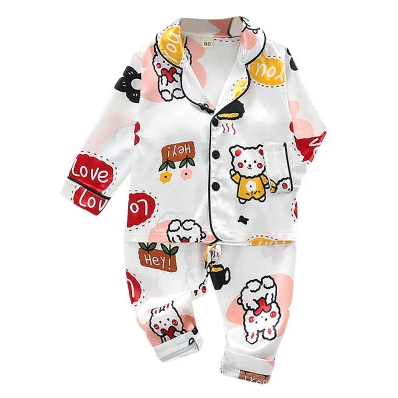 Toddler silke satin pyjamas pyjamas set tecknad film barn pojkar tjejer sovkläder pijama nattkläder kostym tjej hem kläder pojke loungewear 220217