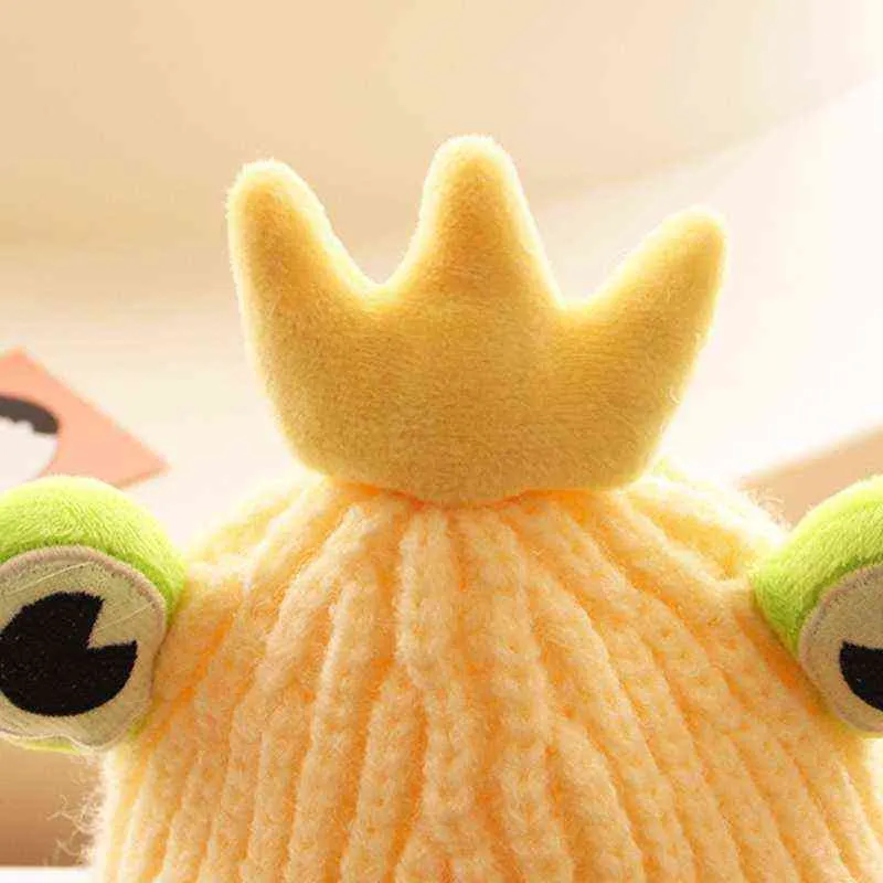 Cute Cartoon Frog Big Eyes Knitted Hat Sweet Knitted Cap Wild Personality Outdoor Trend for Children Baby Boys and Girls Y21111