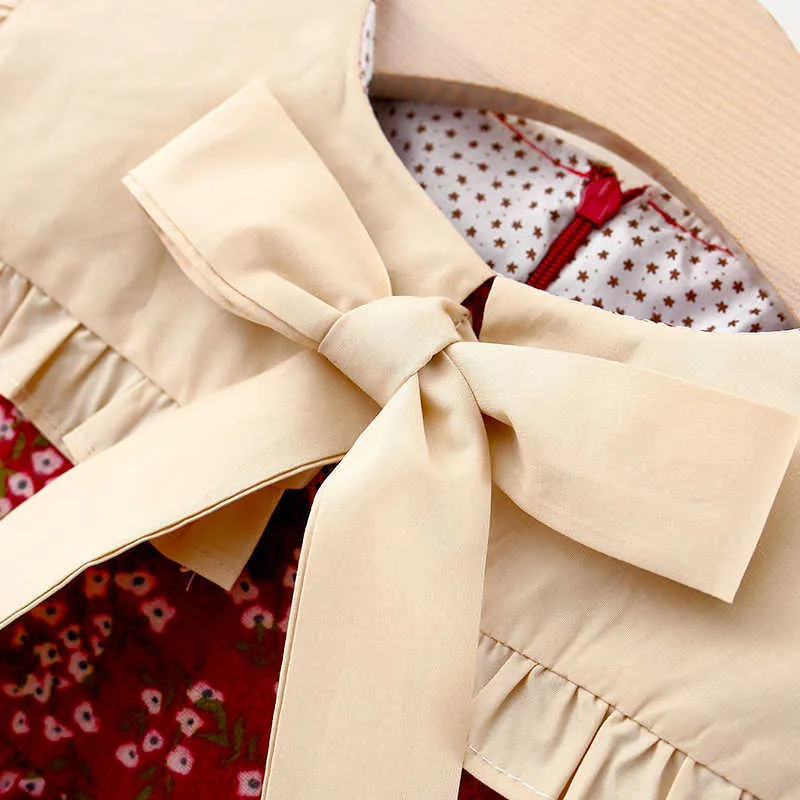 2020 automne 0-4Y enfants bébé filles robes Vintage col à volants nœud petit imprimé fleuri à manches longues robe trapèze vêtements décontractés Q0716