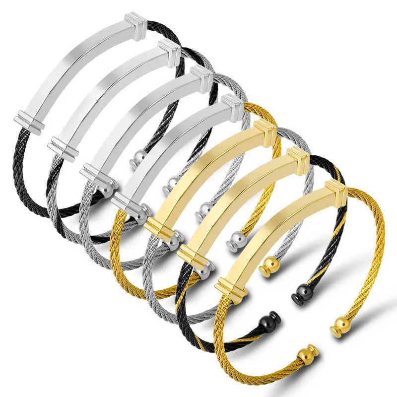 Fashion Cable Wire Bracelet Bracelet Aço inoxidável preto fino ED ED Bracelets para homens jóias da moda personalizada Q07256A
