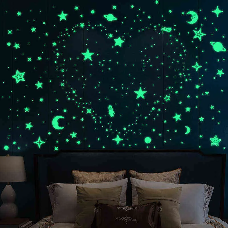 Световые луны и звезды наклейки на стену для детской комнаты детское питомник дома украшения стены наклейки наклейки в темной спальне потолок 2111124