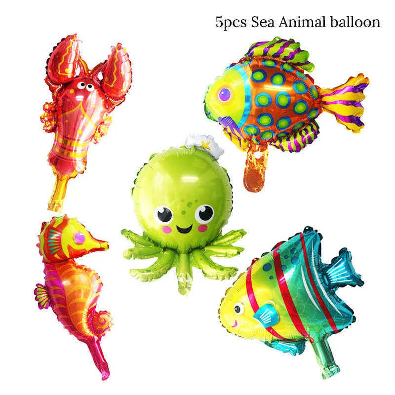 101ピースオーシャンワールドテーマの海の動物ダークブルーの風船ガーランドキット誕生日パーティーの装飾子供赤ちゃんシャワーパーティー211216