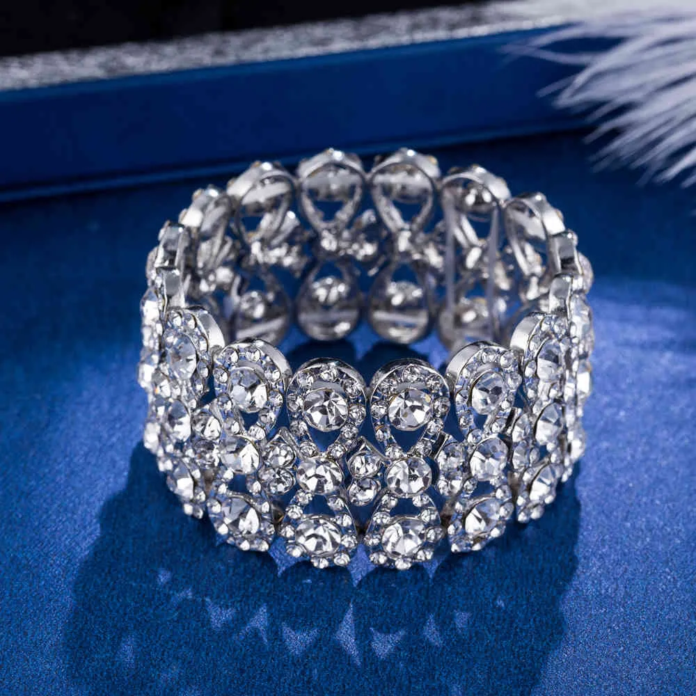 Jóias de casamento luxo cristal completo cristal cor ouro para mulheres noiva estiramento corda larga pulseiras pulgles presente