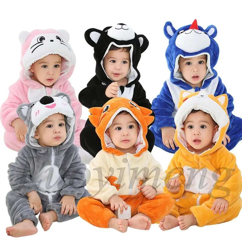 Infantile Barboteuses Bébé Fille Vêtements Kigurumi Pyjama Animal Cartoon Enfants Combinaison Nouveau-Né Toddler Bébé Barboteuse Renard Vache Panda Hiver 210315