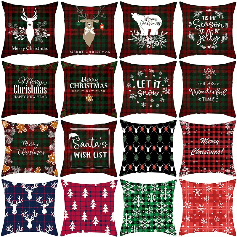 Christmas Pillow Case Case Plaid Series Cushion Okładki Peach Blossom Drukowane wyposażenie domu Poduszki pokrywy