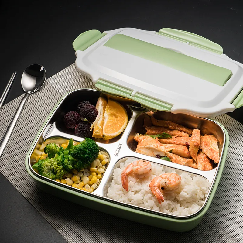Rostfritt stål termiska lunchlåda containrar med fack läcktät bento med bordsartiklar mat behållare y200429