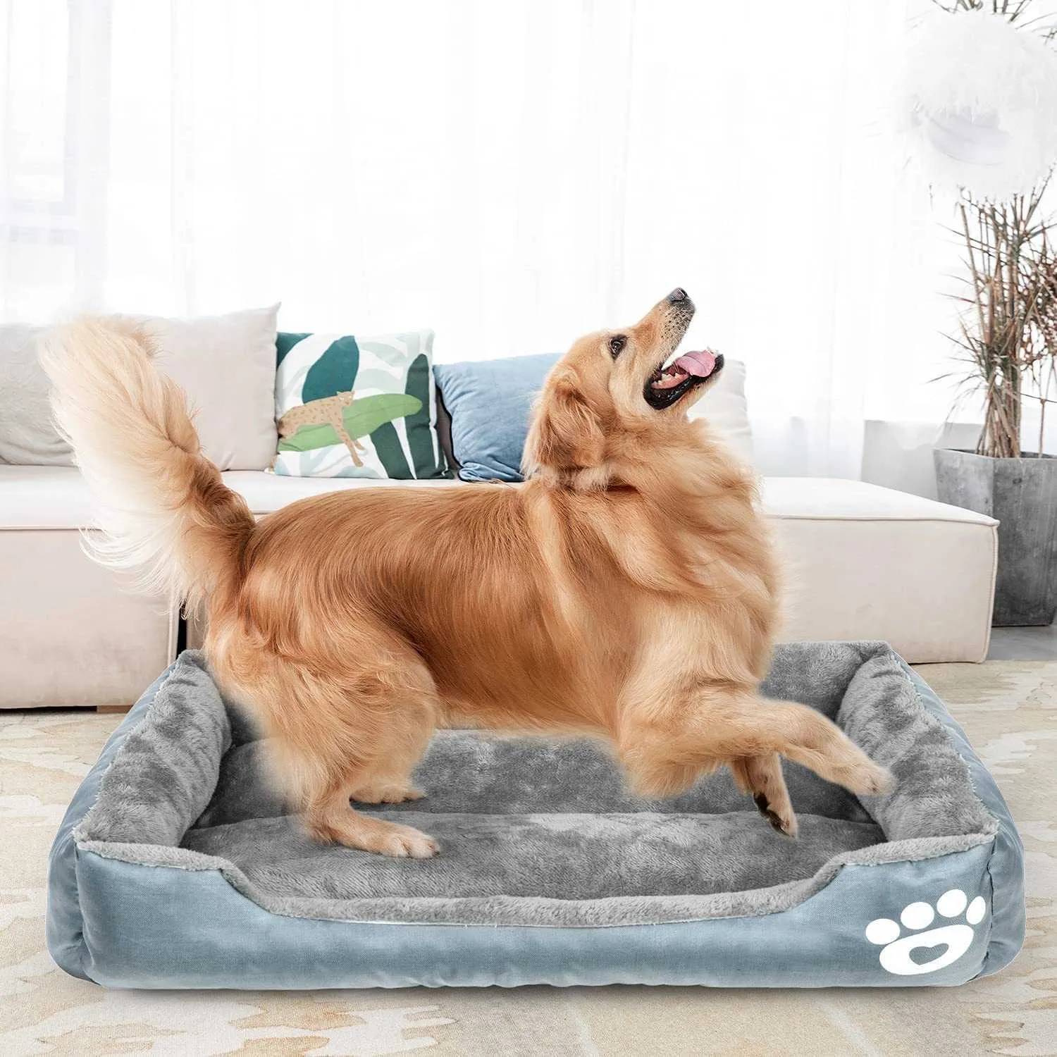 XXL Pet Dog Bed Sofa Soft Tvättbar Korg Höst Vinter Varm Plysch Pad Vattentäta Bäddar För Stor S 211021