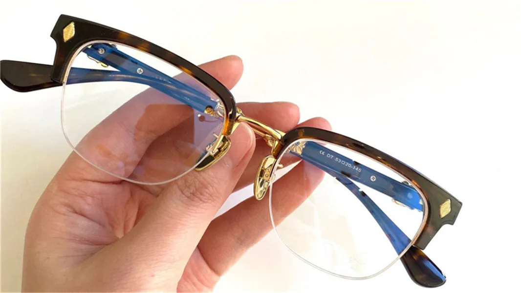 رجال ريترو النظارات البصرية البوب ​​إيفا بانك تصميم مربع نصف إطار مع مربع جلدي HD العدسة واضحة أعلى جودة 225F