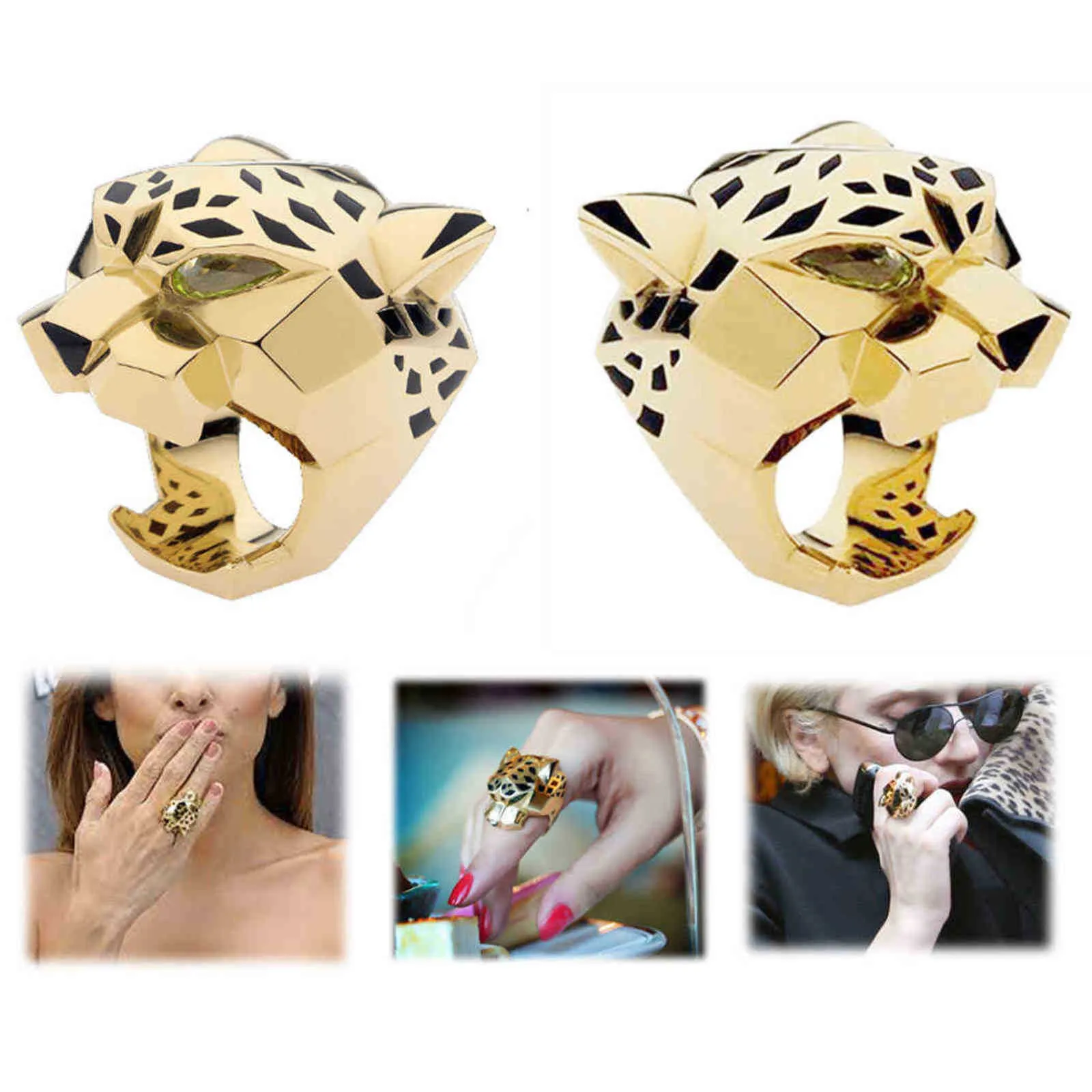 Leopard Panther Ring Frauen Männer Unisex Anillos Hombre Femme Bague Cocktail Tier Emaille Party Goth Gold Plated Christmas2227840