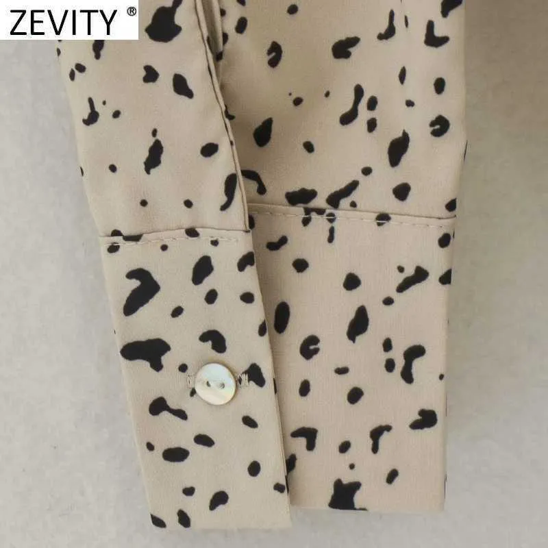 Zevity Women Vintage Leopard Print Pocket Blouse Retro Office Lady Långärmad Företag SHIRTS Chic Femme Blusas Tops LS7337 210603