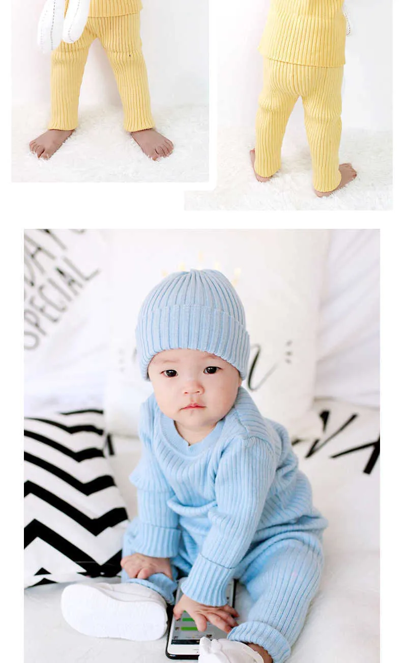 Sweter Baby Garnitur Dziecko Ciepłe Dwuczęściowe Dwuczęściowe Sweter Dziecięcy Sweter Niemowląt Wełny Odzież Dwa kawałek mieć kapelusz 210701