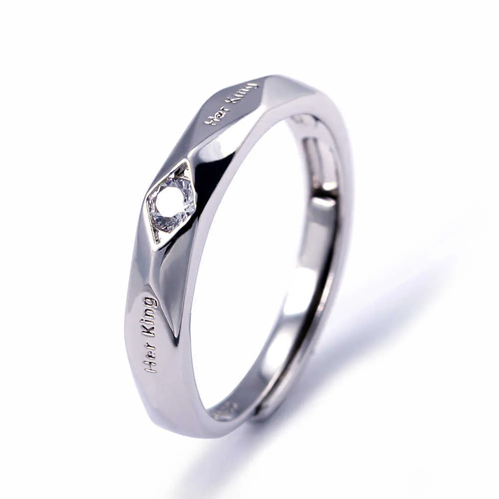 2 sztuk Srebrny Kolor Jego Królowa Jej King Fashion Para Lover Obiecka Pierścionek Dla Kobiet Człowiek Unisex Sterling Silver CZ Wedding Jewelry X0715