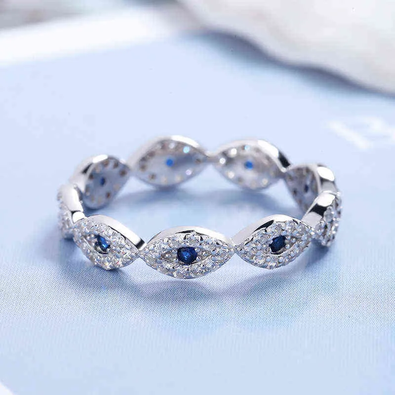 S925 Sterling Silver Rings For Women Good Luck Blue Stone Full AAA Zircon CZ Luxury Brand Ring Turkey Wedding Jewelry 211217