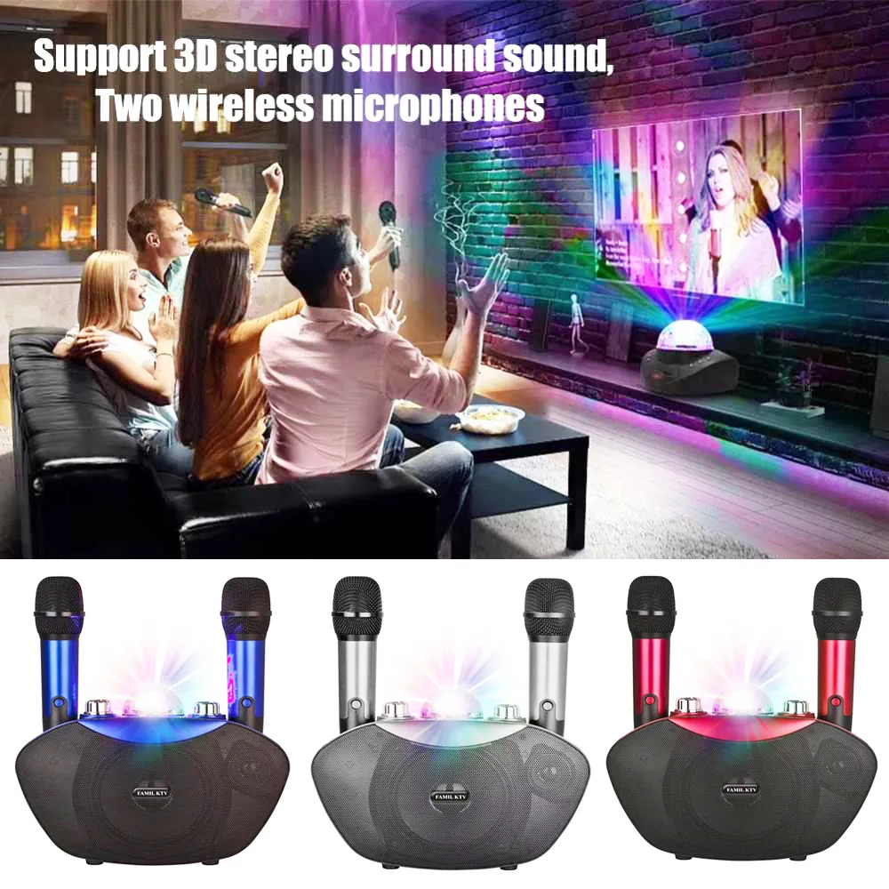 Y-8 głośnik stereo do karaoke z 2 mikrofonami bezprzewodowymi latarka LED Bluetooth Hifi głośnik Outdoor Family KTV Party