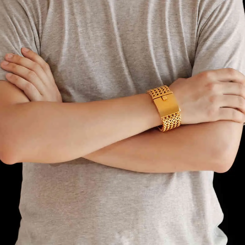 Kalen Catena a maglie in acciaio inossidabile Lucido Dubai Gold Mesh Bracciali Uomo Cool Accessori gioielli Regali