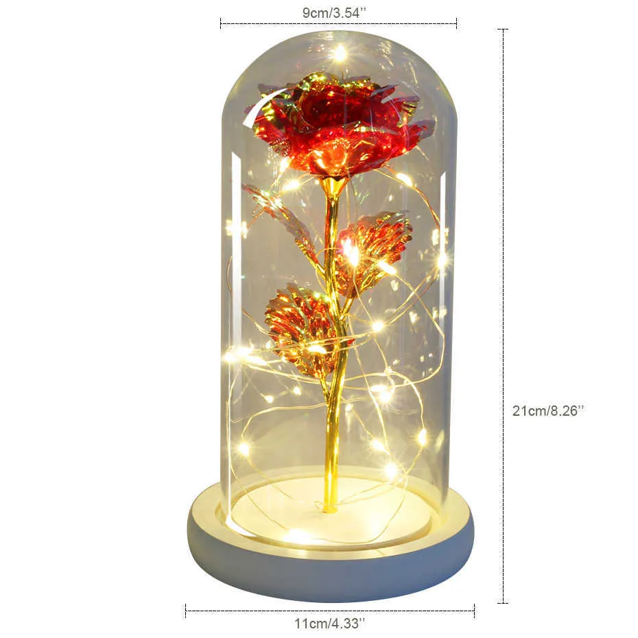 Valentine gift Beauty Eternal Rose Eternal LED light Beauty and Beast Rose in glass Dome birthday Gift for Valentine's Day Q0812