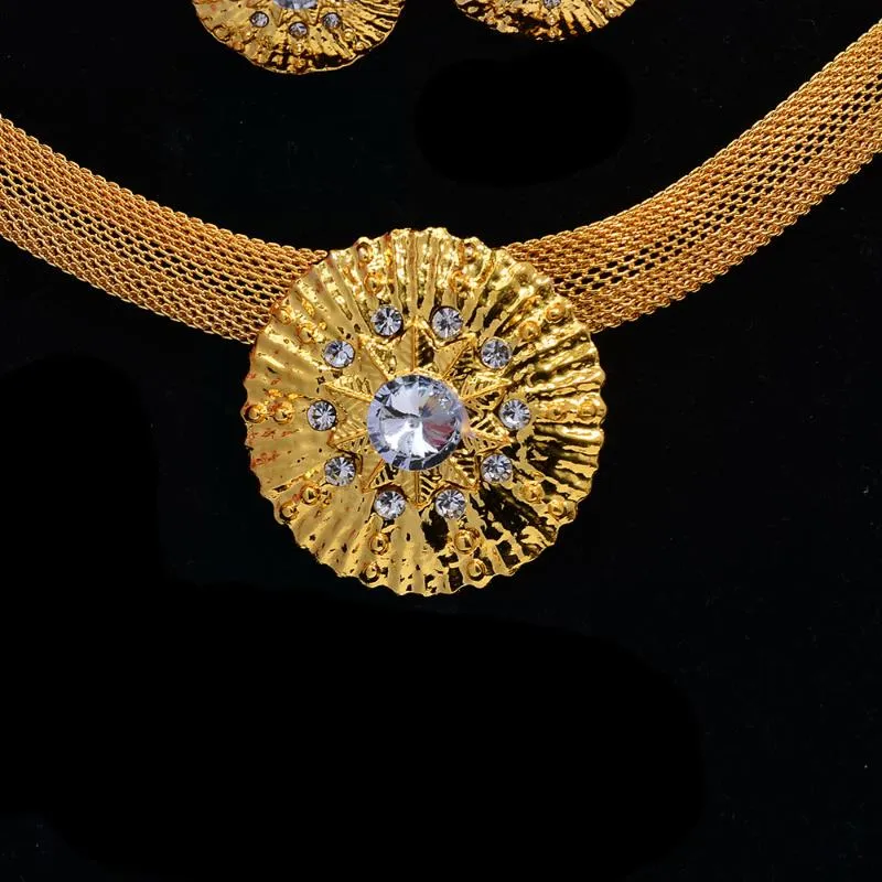 Ohrringe Halskette Dubai Gold 24K Schmucksets für Frauen Afrikanische Braut Zirkonstein Geschenke Party Ring Armband Set2513