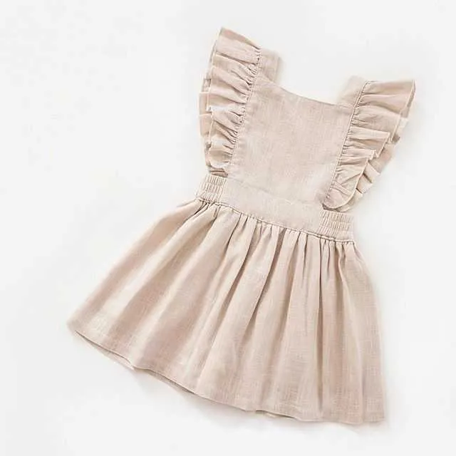 Enfant en bas âge bébé fille coton lin sans manches couleur unie robe de soirée robe d'été Q0716