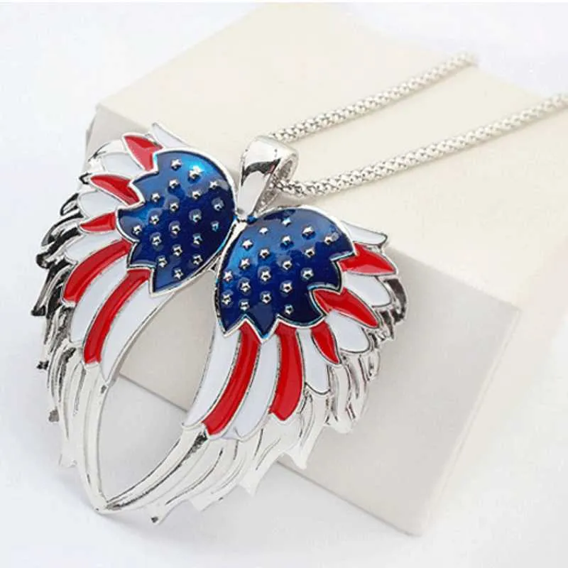 Jour de l'Indépendance American USA Flag Design Pendentif Ailes Patriotiques Collier Boucles D'oreilles Charme Bijoux pour Femmes Chaînes Boucle D'oreille Q0709