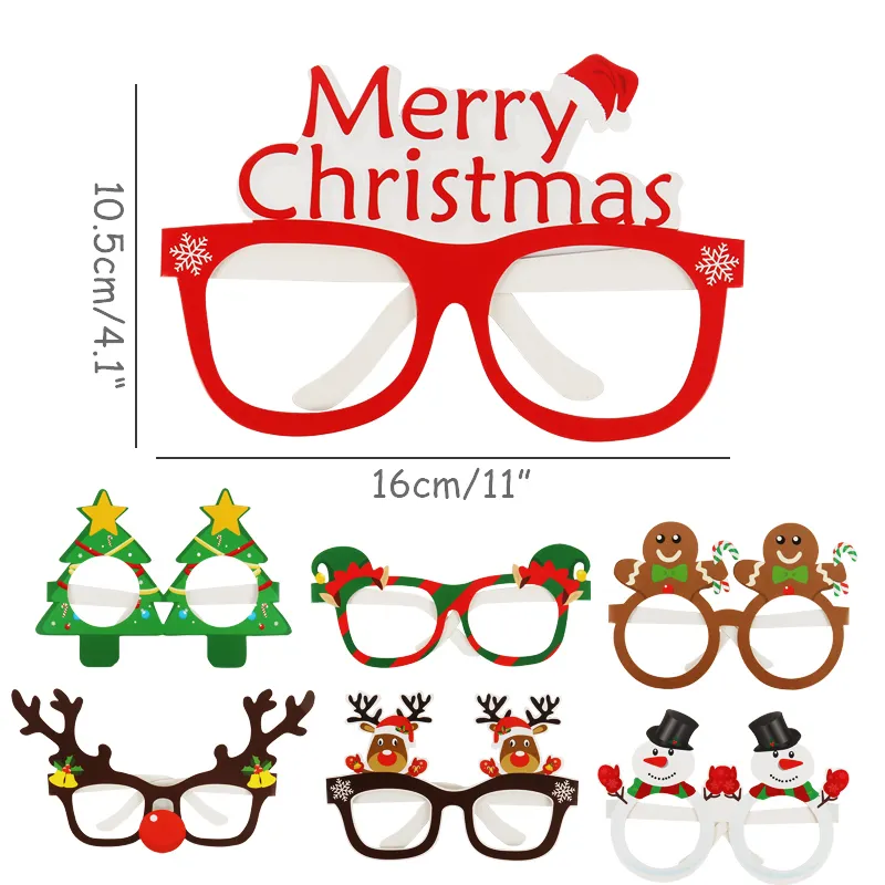 9 stks Kerstman Kerstmis Tree Elk -bril Frame Merry Christmas Po Prop Decorations Jaar Navidad Kids Gift Y201020