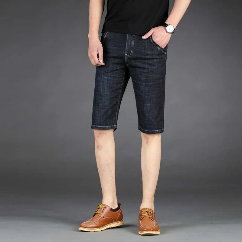 Mens sommarsträcka lätta blå denim jeans kort för män Jean Shorts Byxor Plus Storlek Stor 42 44 210716