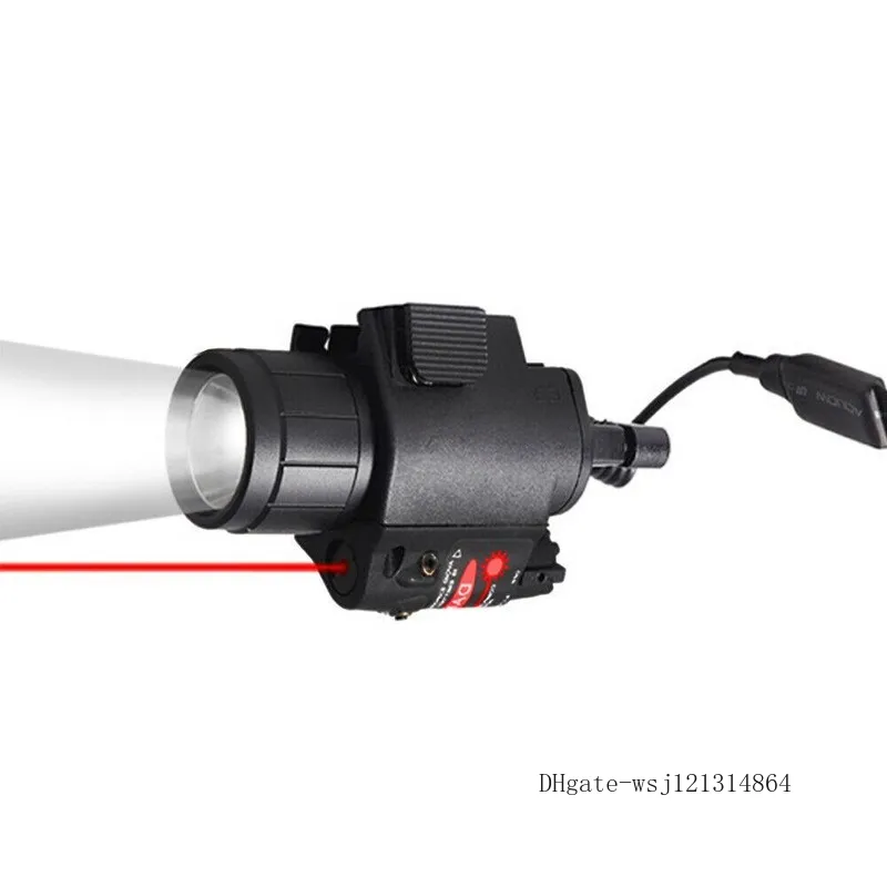  LED Tactical Flashlight Red Laser Sight Strobe Light For Rifle Pistol Glo ck G17 G19 20mm Rail Mount Shotgun 200 Lumens FREE