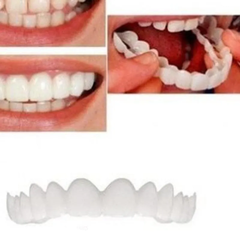Partybevorzugung 1 Paar Silikon-Fälschungszähne Obere falsche Zahnabdeckung Lächeln Prothesenpflege Orale Kunststoffaufhellung283k