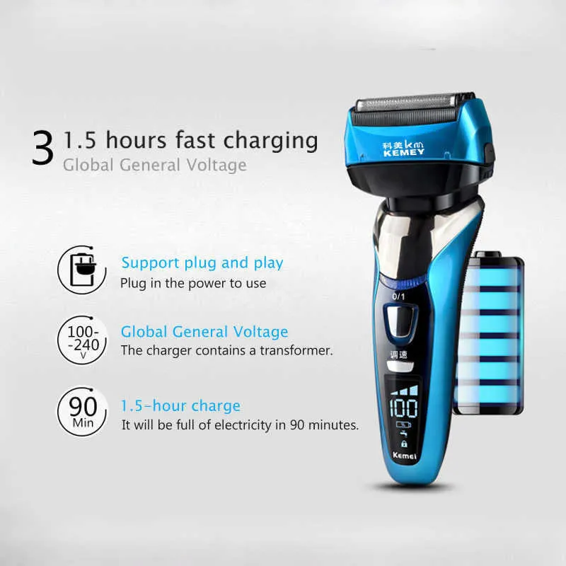 KEMEI 3D Reciprocating Electric Razor Shaving Machine LCD Display Rechargeable Washable Beard Hair Shaver for Men Km-8150 F30 P0817