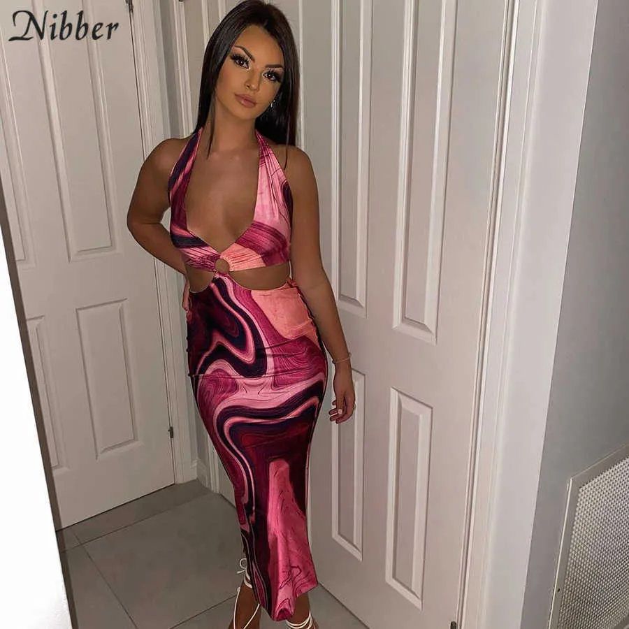 Nibber Summer Beach Disual Vacation Clothing Hollow Out Dresses for Women’s 2021 Sexy Club Party Ware Graphics Long Temale Y0726