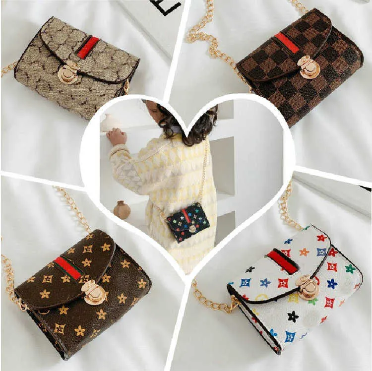 Handbag PU Leather Print Kids Fashion Designer Flower Square Girl Princess Messenger Bag Accessories Mini Purse Wallet