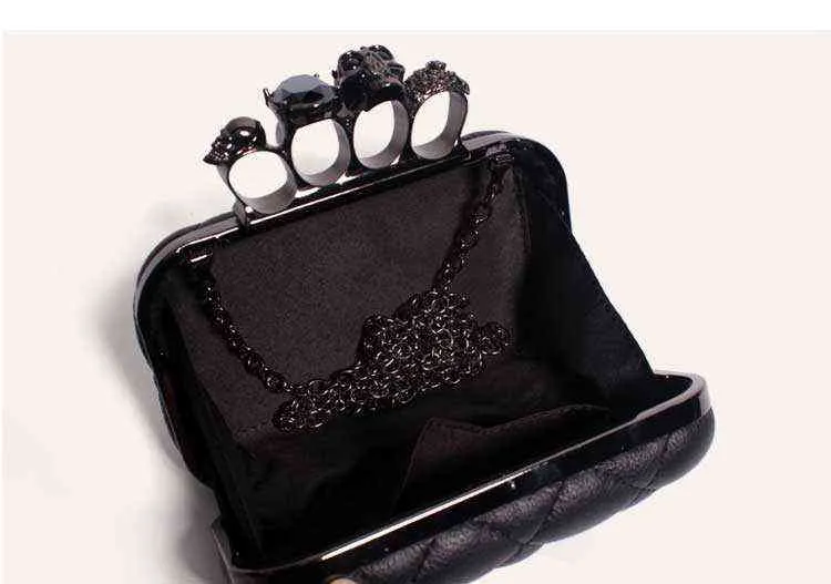 Crâne anneau femme sac de soirée vintage plaid femme pochette dames sacs de messager Mini noir luxe fête embrayages sac à main noir 211123