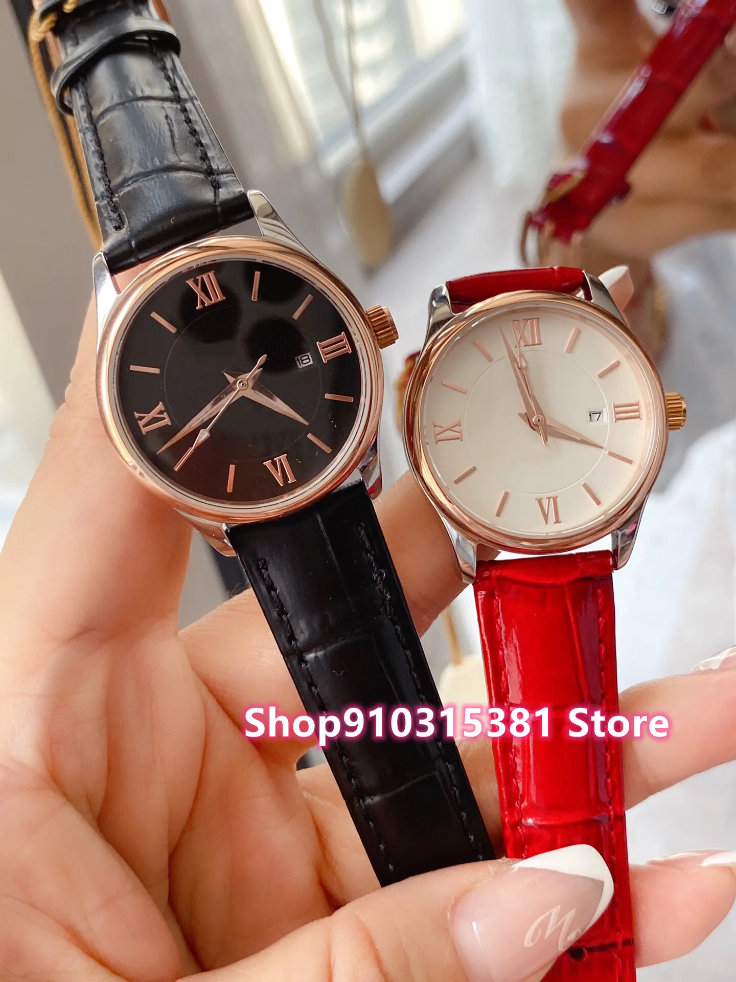 Classic Women Geometric Rome Number Watches Rose Gold Stainless steel calendar Wristwatch Lady Dress Quartz clock 32mm