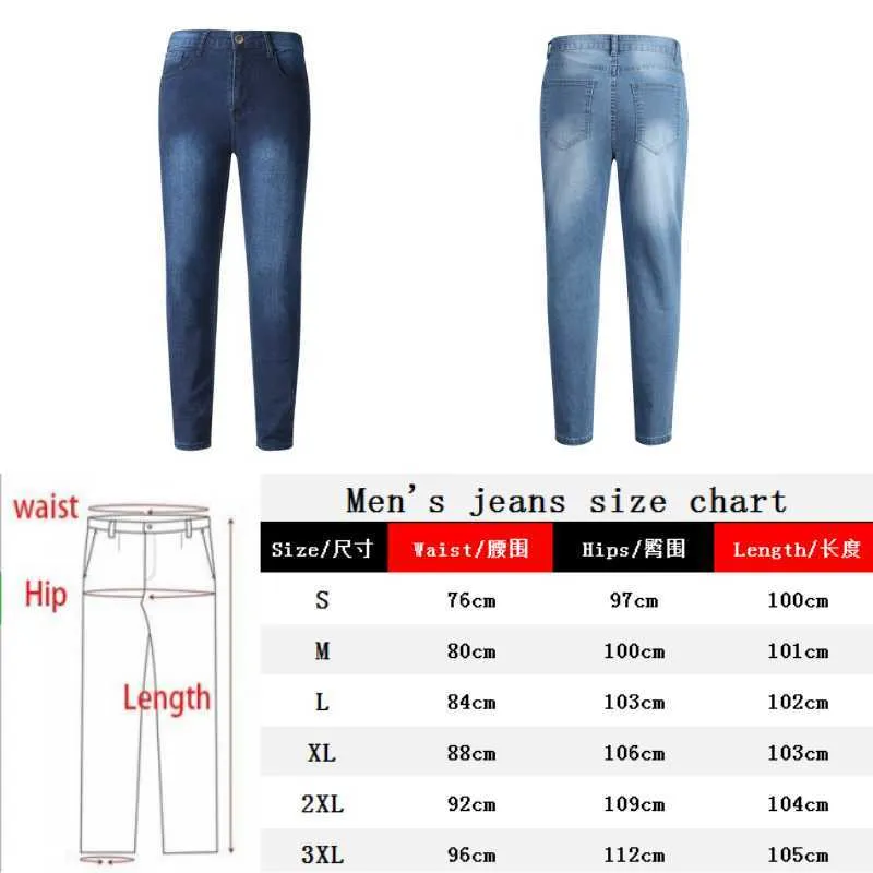 Män Skinny Biker Jeans Blå Klassisk Penna Byxor Man No Ripped Stretch Denim Trousers Street Casual Business Party Cowboy Men 211011