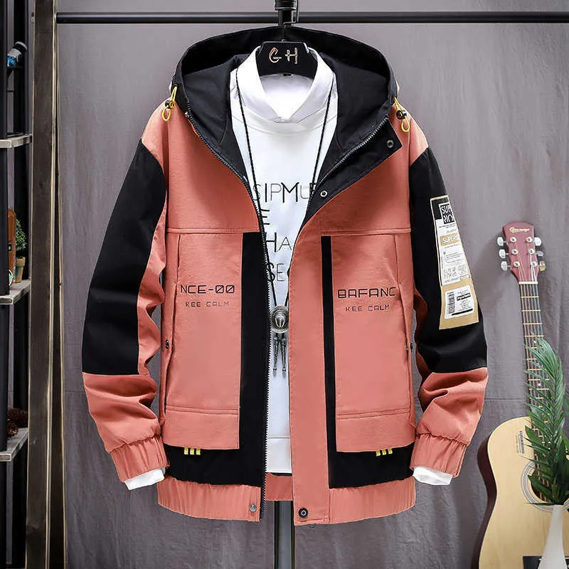 EAEOVNI Mode Hommes À Capuche Veste Japonais Streetwear Automne Hiver Veste Hommes À Capuche Outwear Manteau Patchwork Lettre Vestes Top 210928