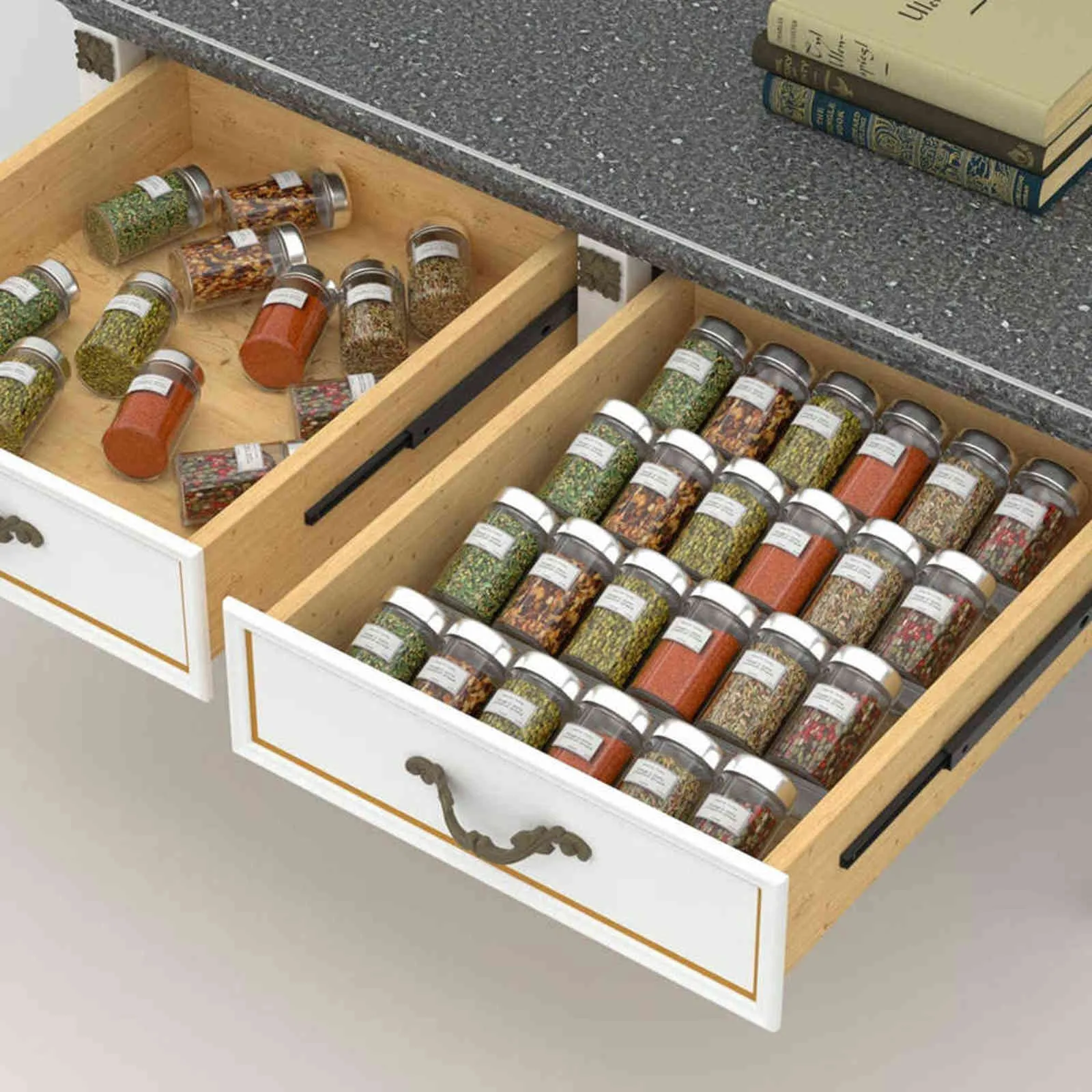 Organizzatore di cassetti spezie a 4 livelli Portabottiglie condimenti in acrilico Portaoggetti sotto il cassetto della scrivania Stoccaggio di forniture da cucina nascoste 211110