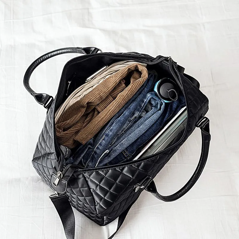 Duffel Bags Mens Fashion Plaid Travel Bag Versatile Women Duffle Weekend Nylon Shoulder Big Handbag Carry On Luggage Black XA763WB2418