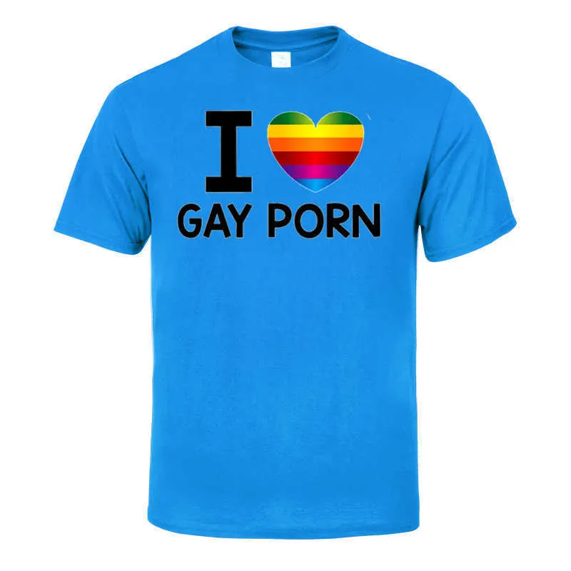 Letni mężczyzna Kocham Gay Porn Shirts Mężczyźni O-Neck Moda Drukowane Hip-Hop Tee Camisetas Odzież Casual Top 210629