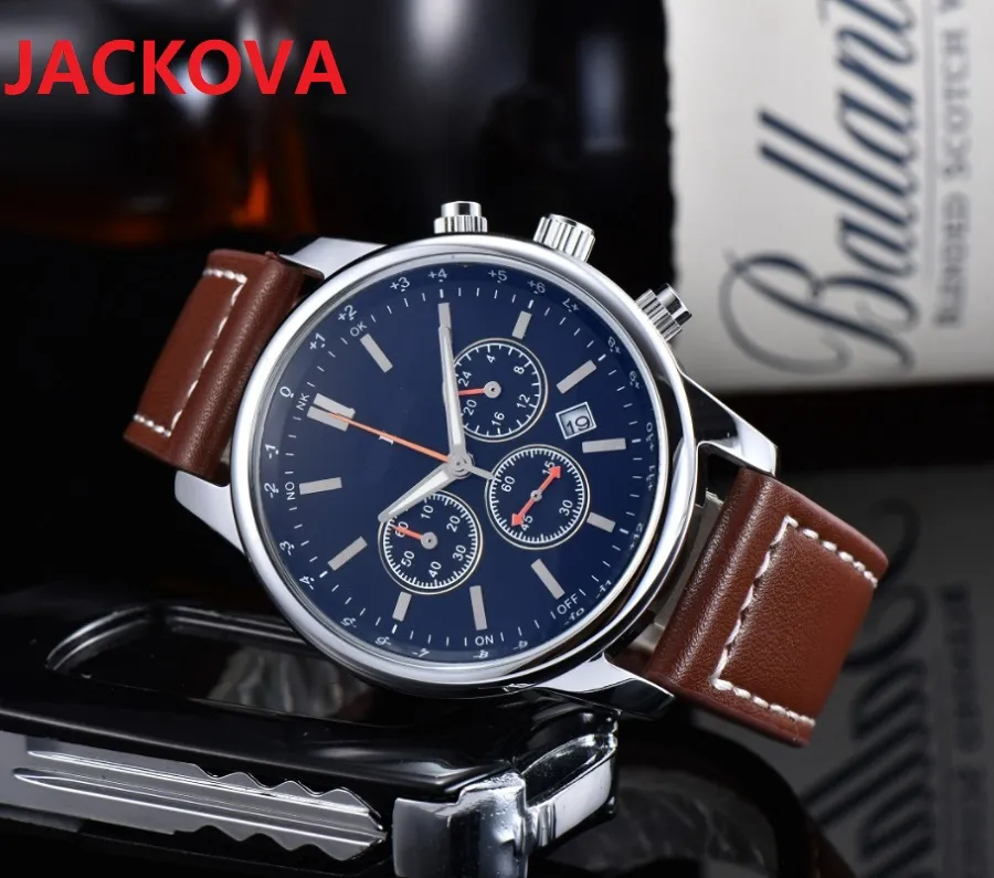 High quality mens watches quartz movement pilot all dial work wristwatch leather strap waterproof Military Waterproof Watch Relogi254i
