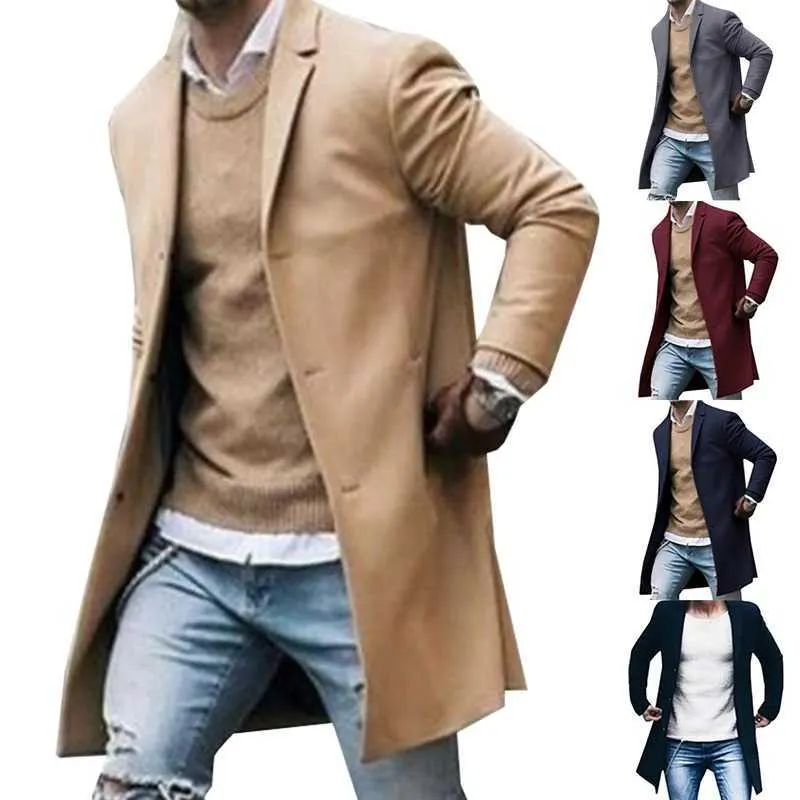Hommes d'affaires manteau printemps automne hommes tranchées manteaux de qualité supérieure boutons mâle mode vêtements d'extérieur vestes coupe-vent plus taille 211011