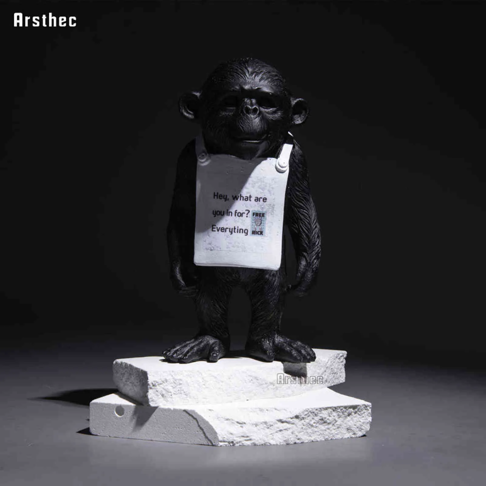 Arsthec Banksy Scimmia Gorilla Statua in resina Scultura Street Art Craft Figurine da scrivania interni Decorazione domestica Accessori 211105