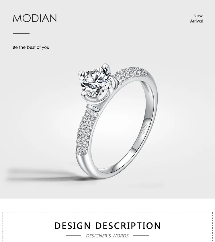 Modian Real 925 Sterling Silver Round Ten Hearts Arrow CZ Classic Finger Rings For Women Luxury Wedding Fine Jewelry Accessories1461397